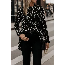 Kadın Uzun Kollu Yarı Balıkçı Yaka Desenli Dokuma Bluz