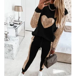 Kadın Uzun Kollu Yarım Balıkçı Yaka Pul Payet Detay Iki Iplik Ikili Takım