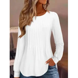 Kadın Uzun Kollu Yuvarlak Yaka Nervürlü Bluz