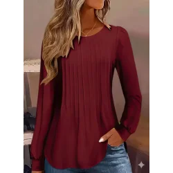 Kadın Uzun Kollu Yuvarlak Yaka Nervürlü Bluz