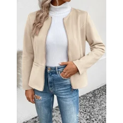 Kadın Uzun Kollu Yuvarlak Yaka önden Fermuarlı Süet Ceket