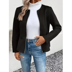 Kadın Uzun Kollu Yuvarlak Yaka önden Fermuarlı Süet Ceket
