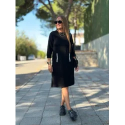 Kadın Viskon Pamuklu Kumaş Kol File , şerit Ve Cep Detaylı Elbise