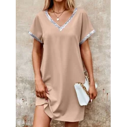 Kadın Yaka Ve Kol Pul Payet şeritli Ithal Krep Elbise