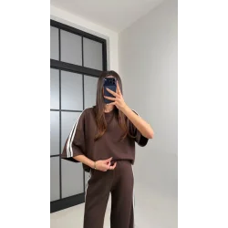 Kadın Yarasa Kol Yanları şerit Detay Modal Kumaş Ikili Takım