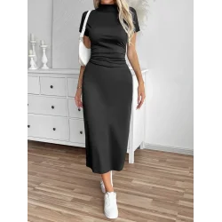 Kadın Yarı Balıkçı Yaka Yırtmaçlı Dalgıç Midi Elbise