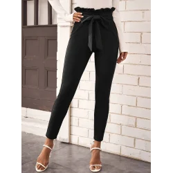 Kadın Yüksek Bel Beli Fırfırlı önden Bağlamalı Ithal Krep Pantolon