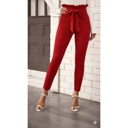 Kadın Yüksek Bel Beli Fırfırlı önden Bağlamalı Ithal Krep Pantolon