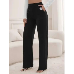 Kadın Yüksek Bel Cepli Geniş Kesim Ithal Krep Pantolon