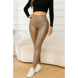 Kadın Yüksek Bel Deri Tayt