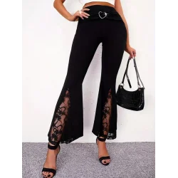 Kadın Yüksek Bel Kalpli Kemer Dantel Detaylı Dalgıç Pantolon