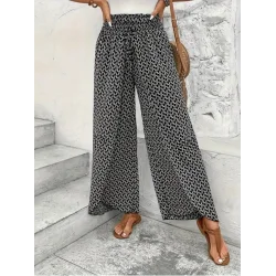 Kadın Yüksek Bel Lastikli önden Iki Parçalı Desenli Bürümcük Pantolon