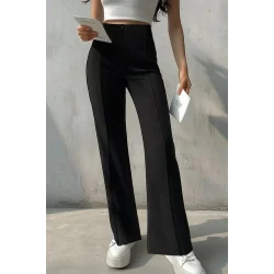 Kadın Yüksek Bel Nervurlu Ithal Krep Pantolon