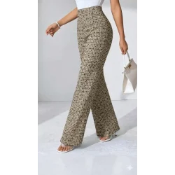 Kadın Yüksek Bel Paçaya Doğru Geniş Dokuma Pantolon