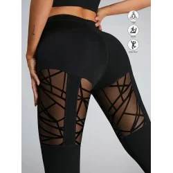 Kadın Yüksek Bel Tül Detaylı Spor Tayt