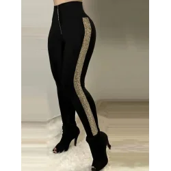 Kadın Yüksek Bel Yan şerit Detaylı Dalgıç Tayt