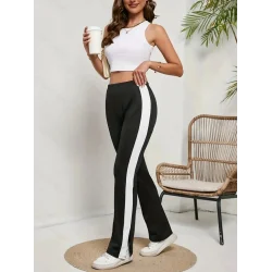 Kadın Yüksek Bel Yan şerit Detaylı Yırtmaçlı Viskon Iki Iplik Pantolon