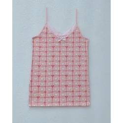 Kalp Desenli Askılı Dantelli Atlet -Pudra