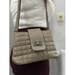 Kapaklı kapitone vizon cilt çanta