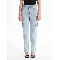 Kargo cep kar yıkama jeans pantolon