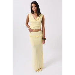 Katlama Bel Detay Maxi Etek