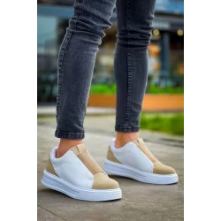 KB-007  Kuback  Beyaz Bej Yüksek Taban Tek Bant Bağcıksız Günlük Erkek Ayakkabı