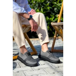 KB-042  Kuback Bağcıklı Gri Siyah Taban Günlük Erkek Ayakkabı