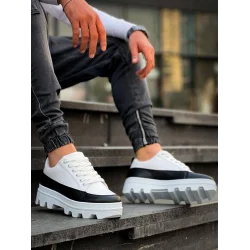 KB-056 Kuback Beyaz Siyah Detaylı Beyaz Yüksek Taban Günlük Spor Ayakkabı