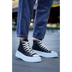 KB-CX-3 Kuback Uzun Siyah Keten Beyaz Yüksek Taban Spor Ayakkabı