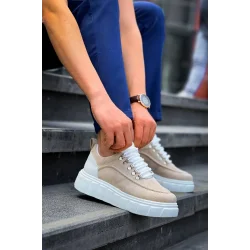 KB-X10 Kuback Bej Süet Beyaz Yüksek Taban Günlük Spor Ayakkabı