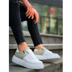 KB-X155 Kuback Beyaz Cilt Gri Süet Detaylı Beyaz Yüksek Taban Günlük Spor Ayakkabı