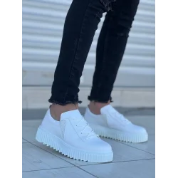 KB-X502  Kuback Beyaz Cilt Yüksek Beyaz Taban Bağcık Detaylı Lastikli Günlük Erkek Ayakkabı