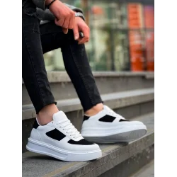 KB-X8 Kuback Beyaz Siyah Cilt Yüksek Taban Günlük Spor Ayakkabı