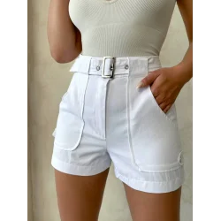 Kemer detaylı gabardin şort beyaz s25289