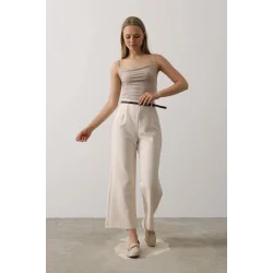 Kemer Pens Detaylı Pantolon - Bej