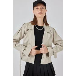 Kemerli Kısa Trençkot 5970 - Taş