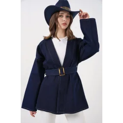 Kemerli Kot Ceket Tunik 5985 - Lacivert