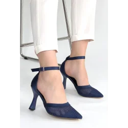 Keny Lacivert Saten Topuklu Ayakkabı