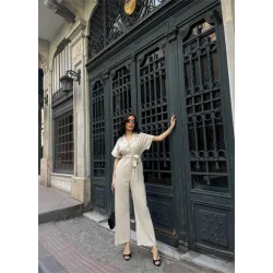 KETEN TULUM BEL BAĞLAMA DETAYLI - Krem