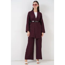 Kimono Pantolon İkili Takım 30078 - Bordo