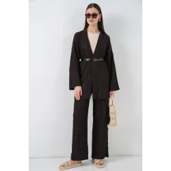 Kimono Pantolon İkili Takım 30078 - Kahverengi