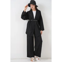 Kimono Pantolon İkili Takım 30078 - Siyah