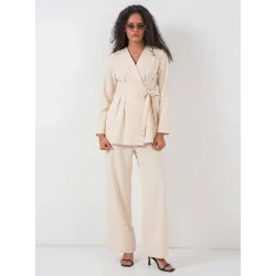 Kimono Pantolon Kumaş Takım 30054 - Bej