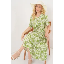 Kısa Kol Desenli Elbise 2560 - E.Yeşil
