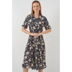 Kısa Kol Desenli Elbise 2560 - Lacivert