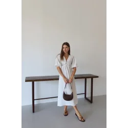 Kısa kollu müslin elbise beyaz pt