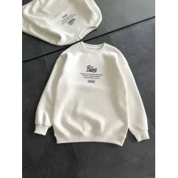Kışlık Bisiklet Yaka Ön Ve Arka Baskılı SweatShirt - Beyaz