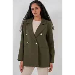 Kruvaze Yaka Blazer Ceket 0722 - Haki