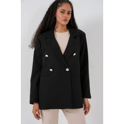 Kruvaze Yaka Blazer Ceket 0722 - Siyah