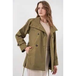 Kruvaze Yaka Kısa Trençkot 5980 - Haki